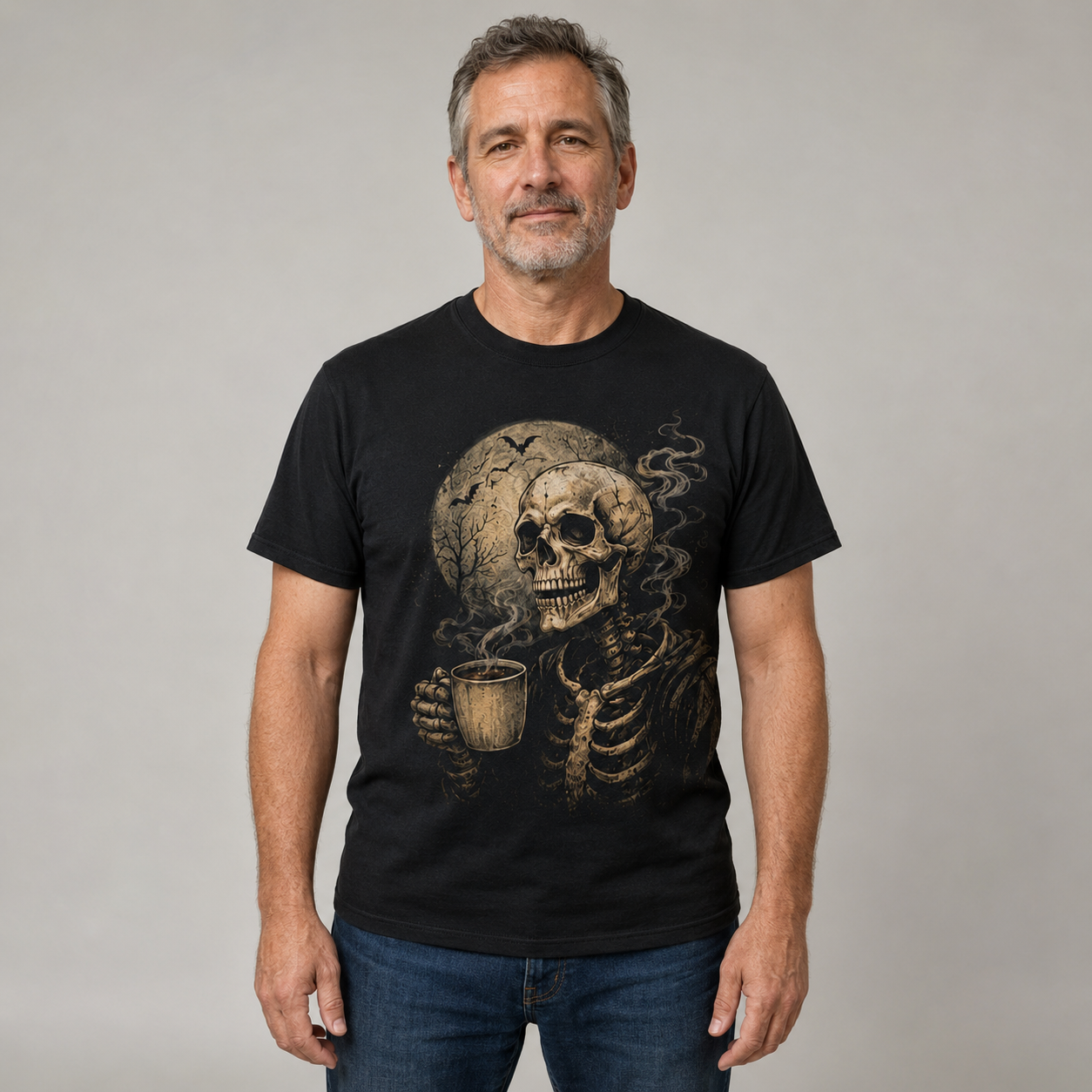 Skeleton Coffee Halloween Graphic T-Shirt