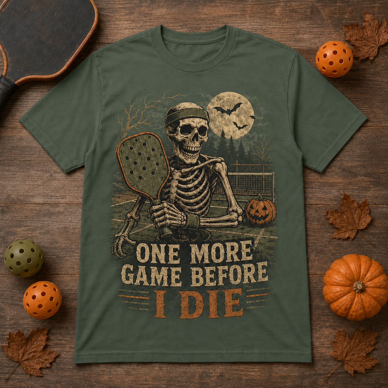 One More Game Before I Die Skeleton Pickleball Halloween T-Shirt